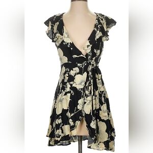 Free People Floral Black and White Wrap Dress Sz S